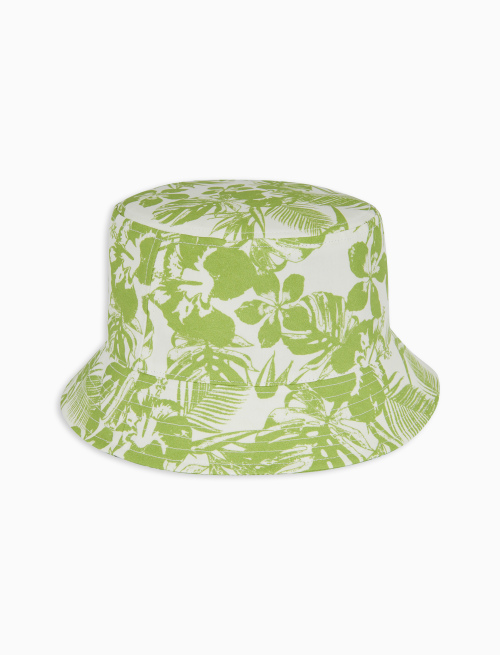 Unisex green polyester bucket hat with hibiscus and leaf motif - Forte dei Marmi | Gallo 1927 - Official Online Shop