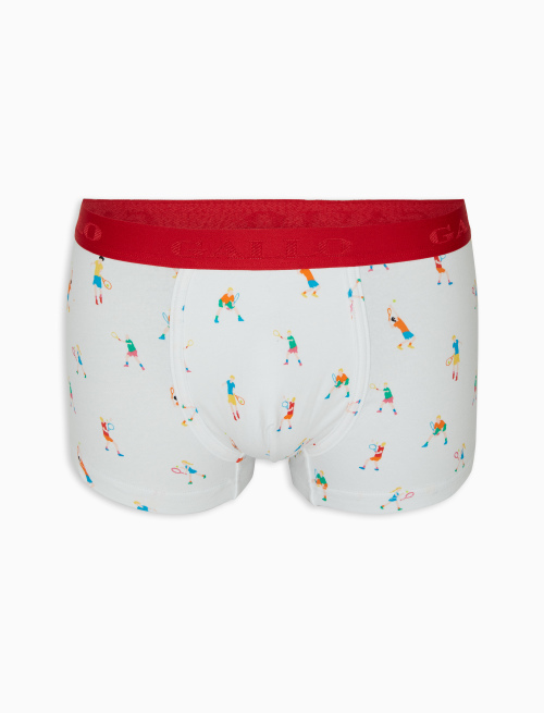 Men's white cotton boxer shorts with tennis player motif - First Selection | Gallo 1927 - Official Online Shop