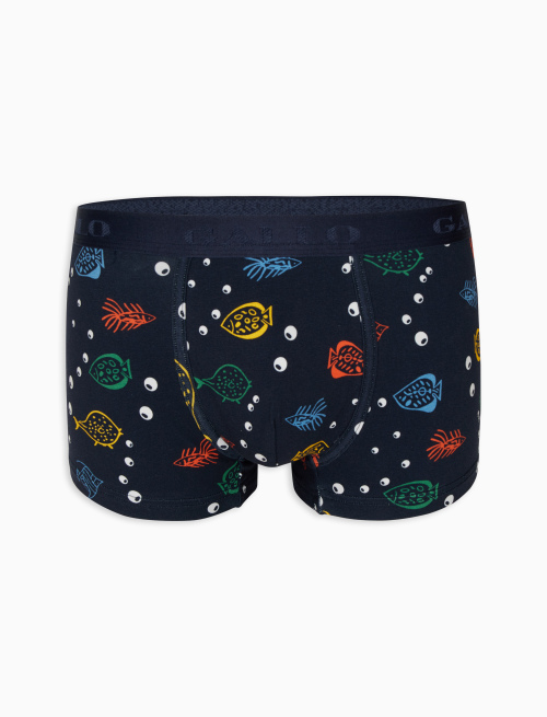 Men's navy blue cotton boxer shorts with fish motif - Underwear | Gallo 1927 - Official Online Shop