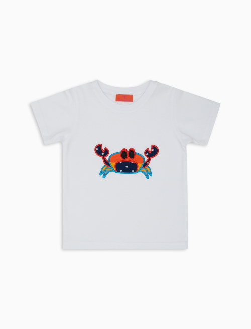 Kids' plain white cotton T-shirt with embroidered crab - Sales 40 | Gallo 1927 - Official Online Shop