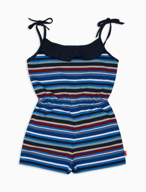 Girls' royal blue cotton playsuit with multicoloured stripes - Lifestyle | Gallo 1927 - Official Online Shop