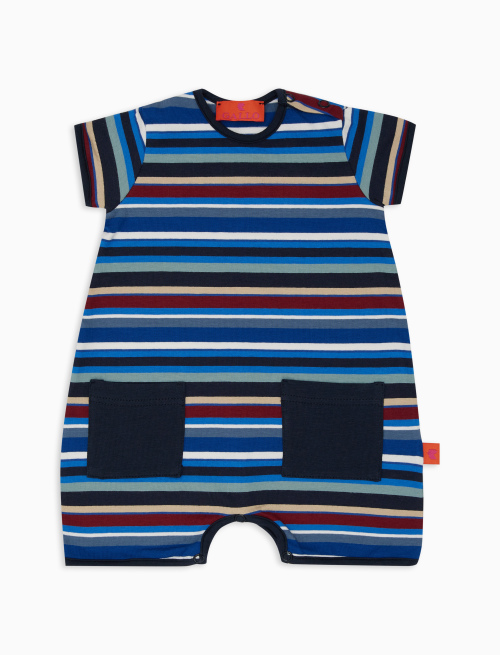 Kids' royal blue cotton romper with multicoloured stripes - Cannes | Gallo 1927 - Official Online Shop