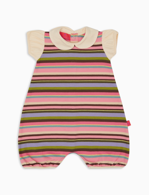Girls' geranium cotton one-piece suit with multicoloured stripes - Clothing | Gallo 1927 - Official Online Shop