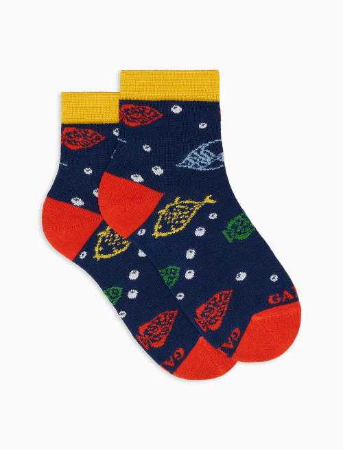 Kids' low-cut royal blue lightweight cotton socks with fish motif - Super short | Gallo 1927 - Official Online Shop