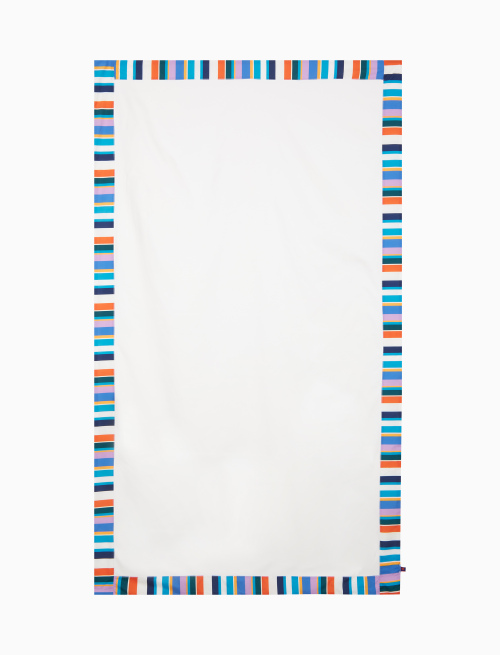 Unisex plain white beach towel with multicoloured striped edge - Beachwear | Gallo 1927 - Official Online Shop