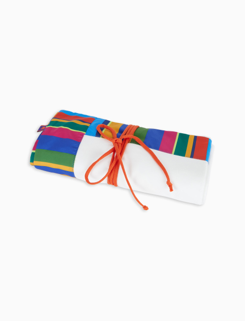 Unisex plain white beach towel with multicoloured striped edge - Woman | Gallo 1927 - Official Online Shop