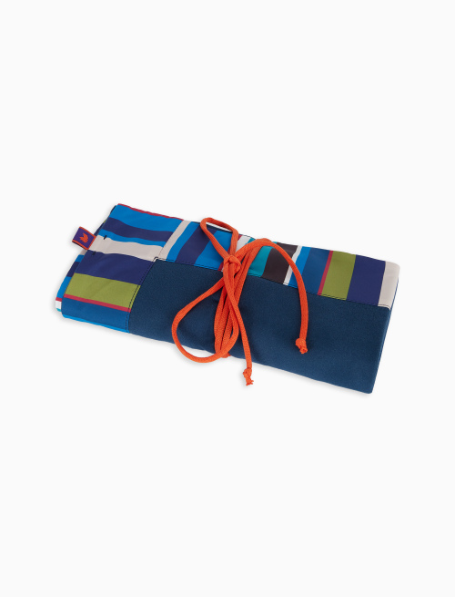 Unisex plain blue beach towel with multicoloured striped edge - Woman | Gallo 1927 - Official Online Shop