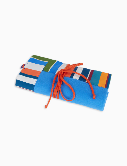 Unisex plain light blue beach towel with multicoloured striped edge - Woman | Gallo 1927 - Official Online Shop