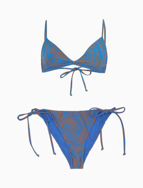 Women's carbon paper blue polyamide bra-style bikini top with large floral pattern - Second Selection | Gallo 1927 - Official Online Shop