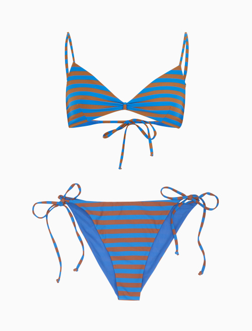 Women's carbon paper blue polyamide bra-style bikini top with two-tone stripes - Portofino | Gallo 1927 - Official Online Shop
