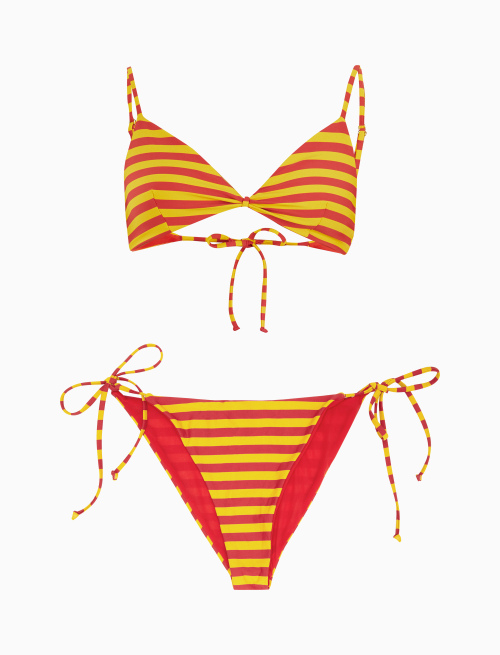 Women's narcissus yellow polyamide bikini top with two-tone stripes - Beachwear | Gallo 1927 - Official Online Shop