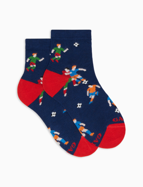Kids' low-cut royal blue lightweight cotton socks with footballer motif - Socks | Gallo 1927 - Official Online Shop