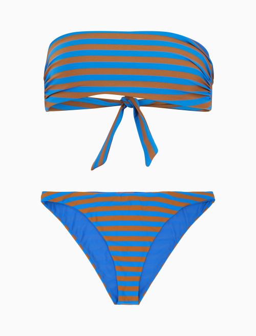 Women's carbon paper blue polyester bandeau bikini top with two-tone stripes - Beachwear | Gallo 1927 - Official Online Shop