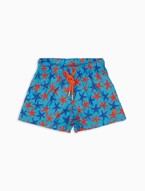 Kids' Niagara blue polyester swim shorts with starfish motif - Beachwear | Gallo 1927 - Official Online Shop