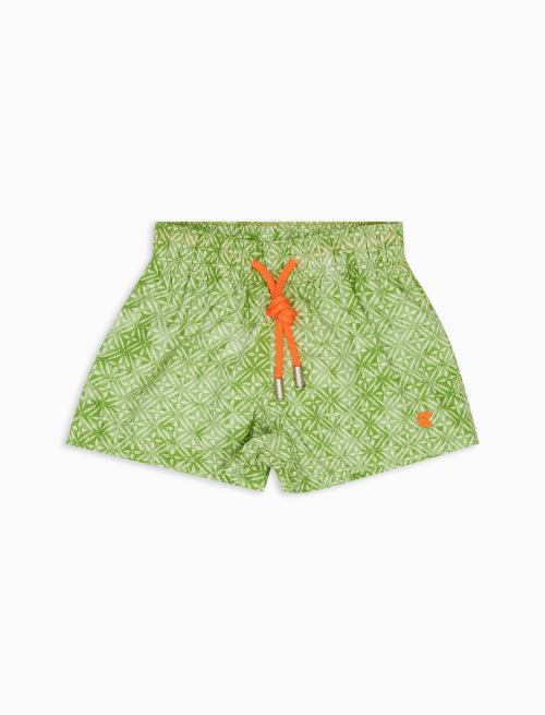 Kids' green polyester swim shorts with batik motif - Beachwear | Gallo 1927 - Official Online Shop
