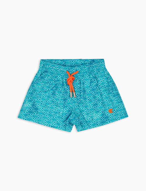 Kids' dragonfly blue polyester swim shorts with batik motif - Beachwear | Gallo 1927 - Official Online Shop