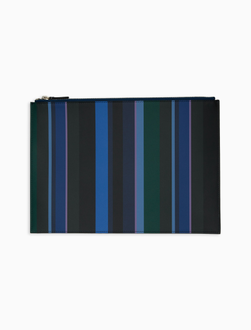 Unisex blue leather pouch with multicoloured stripes - Small Leather Goods | Gallo 1927 - Official Online Shop