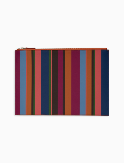 Unisex fuchsia leather pouch with multicoloured stripes - Small Leather Goods | Gallo 1927 - Official Online Shop