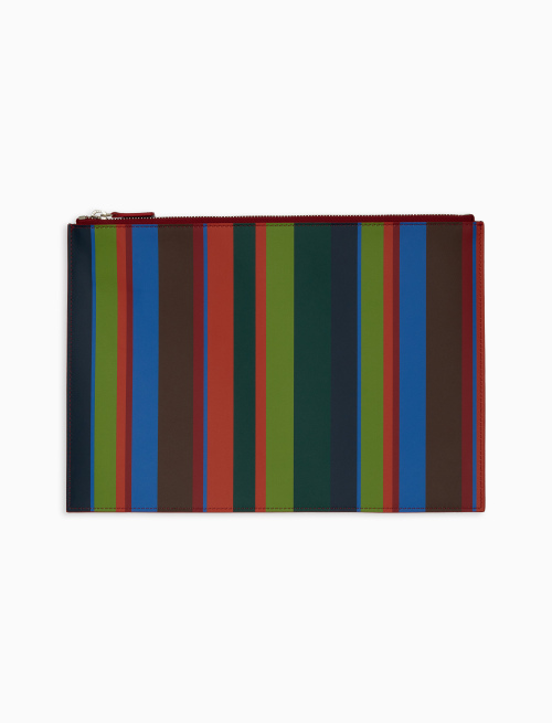 Unisex green leather pouch with multicoloured stripes - Small Leather Goods | Gallo 1927 - Official Online Shop