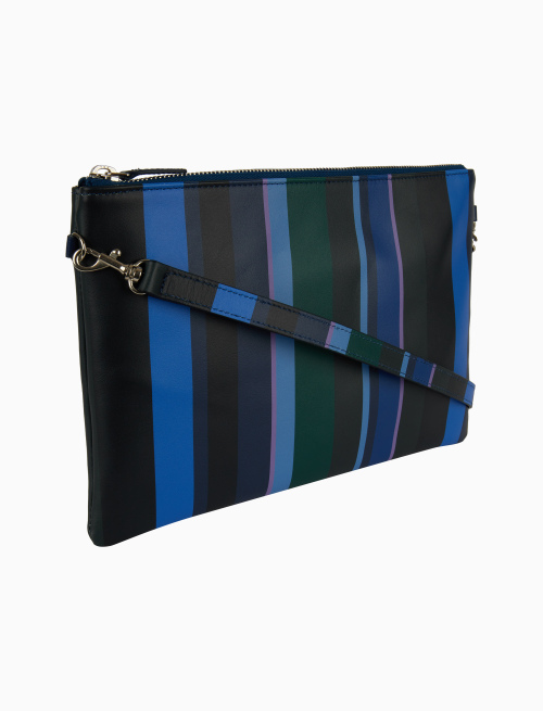 Women's blue leather clutch with multicoloured stripes - Bags | Gallo 1927 - Official Online Shop