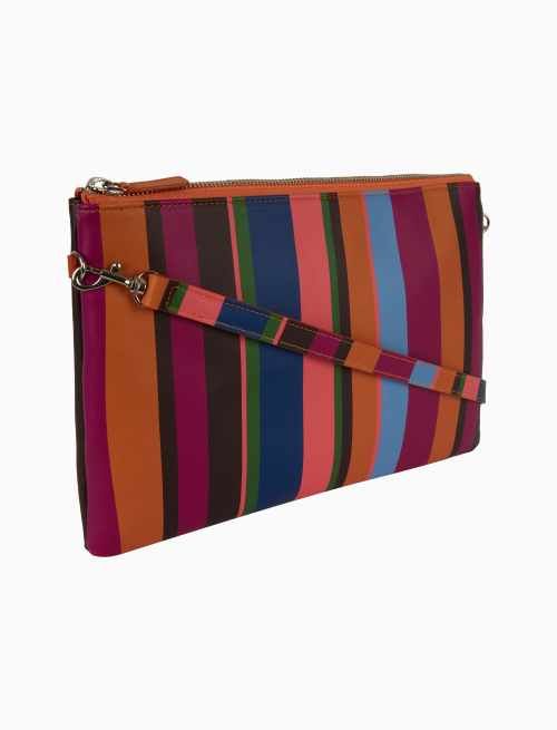 Women's fuchsia leather clutch with multicoloured stripes - Bags | Gallo 1927 - Official Online Shop