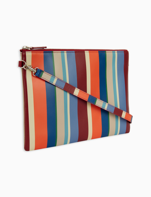 Women's lobster red leather clutch with multicoloured stripes - Bags | Gallo 1927 - Official Online Shop