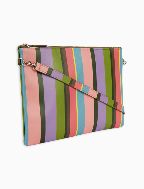 Women's geranium leather clutch with multicoloured stripes - Bags | Gallo 1927 - Official Online Shop