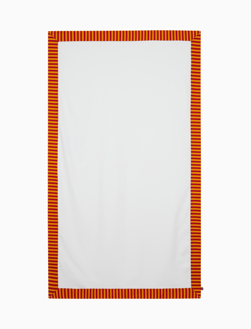 Unisex plain white polyester beach towel, narcissus yellow two-tone striped canvas edge - Capri | Gallo 1927 - Official Online Shop