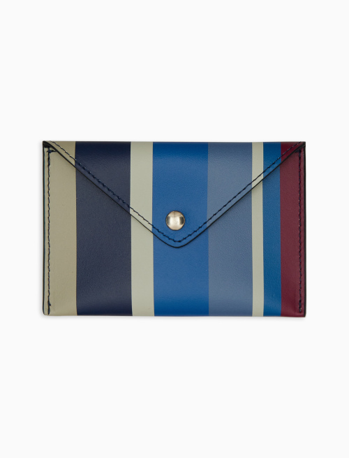 Unisex royal blue leather credit card holder with multicoloured stripes - Small Leather goods | Gallo 1927 - Official Online Shop