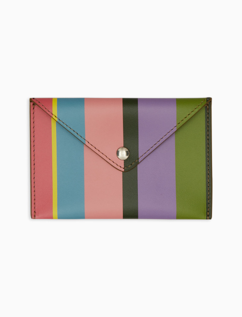 Unisex geranium leather credit card holder with multicoloured stripes - Small Leather goods | Gallo 1927 - Official Online Shop