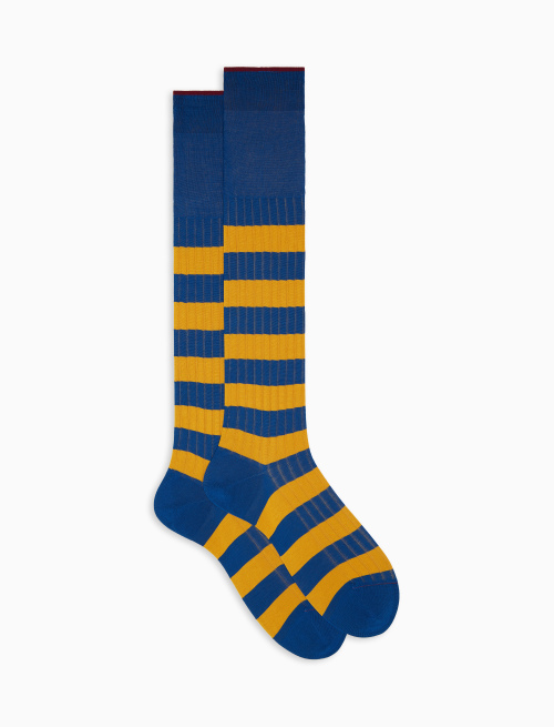 Men's long cosmo blue ribbed cotton socks with two-tone stripes - Socks | Gallo 1927 - Official Online Shop