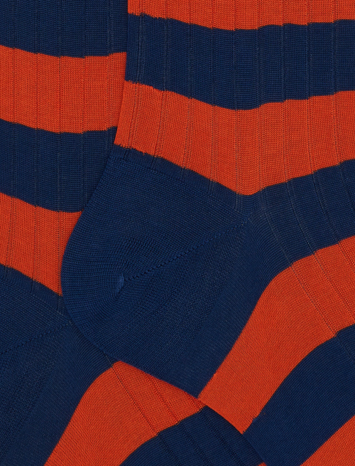 Men's long blue ribbed cotton socks with two-tone stripe pattern - Man | Gallo 1927 - Official Online Shop