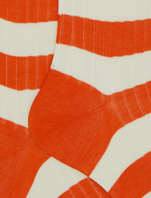 Men's long orange ribbed cotton socks with two-tone stripe pattern | Gallo 1927 - Official Online Shop