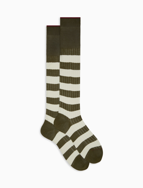 Men's long green ribbed cotton socks with two-tone stripe pattern - Bicolor | Gallo 1927 - Official Online Shop