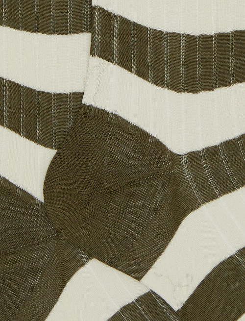 Men's long green ribbed cotton socks with two-tone stripe pattern | Gallo 1927 - Official Online Shop