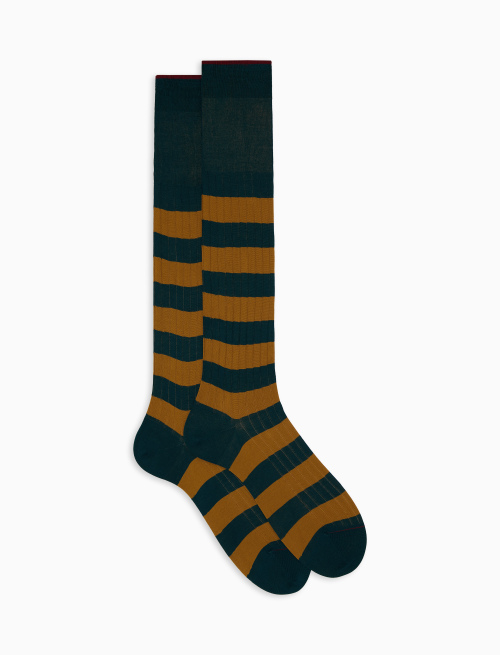 Men's long green ribbed cotton socks with two-tone stripes - Bicolor | Gallo 1927 - Official Online Shop