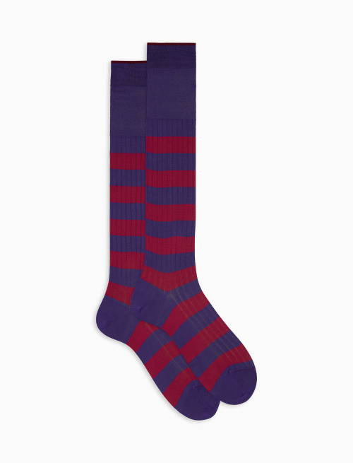 Men's long purple ribbed cotton socks with two-tone stripes - Bicolor | Gallo 1927 - Official Online Shop