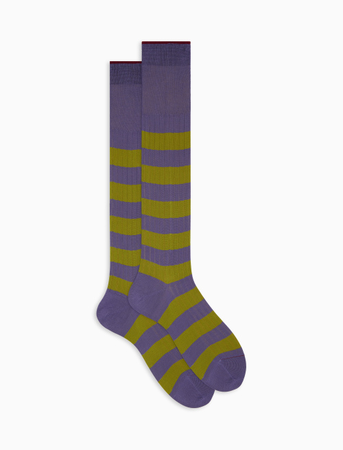 Men's long purple ribbed cotton socks with two-tone stripe pattern - Bicolor | Gallo 1927 - Official Online Shop