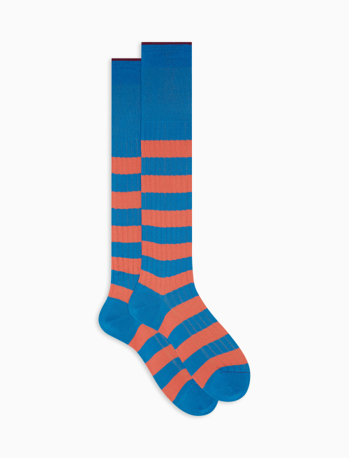 Men's long topaz ribbed cotton socks with two-tone stripes - Socks | Gallo 1927 - Official Online Shop