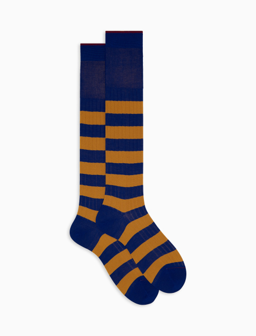 Men's long blue ribbed cotton socks with two-tone stripe pattern - Bicolor | Gallo 1927 - Official Online Shop