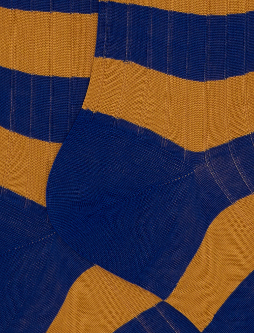 Men's long blue ribbed cotton socks with two-tone stripe pattern - Bicolor | Gallo 1927 - Official Online Shop