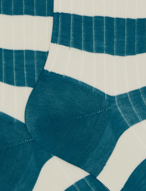 Men's long light blue ribbed cotton socks with two-tone stripe pattern - Bicolor | Gallo 1927 - Official Online Shop