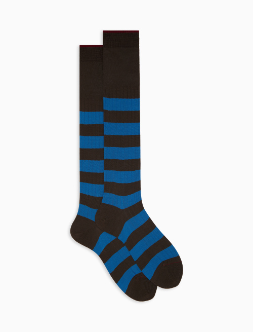 Men's long brown ribbed cotton socks with two-tone stripe pattern - Bicolor | Gallo 1927 - Official Online Shop