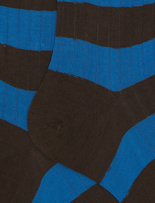 Men's long brown ribbed cotton socks with two-tone stripe pattern - Bicolor | Gallo 1927 - Official Online Shop