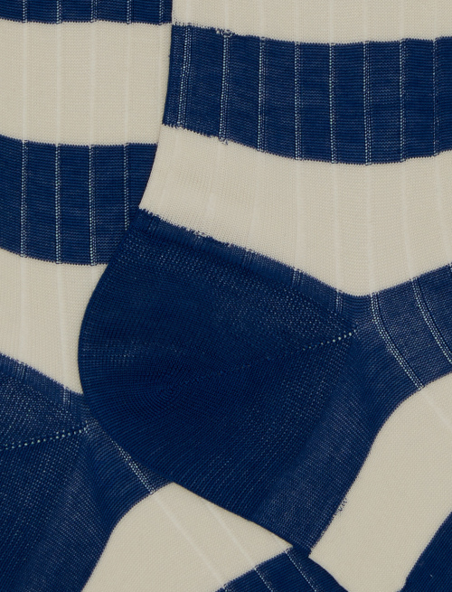Men's long blue ribbed cotton socks with two-tone stripe pattern - Bicolor | Gallo 1927 - Official Online Shop