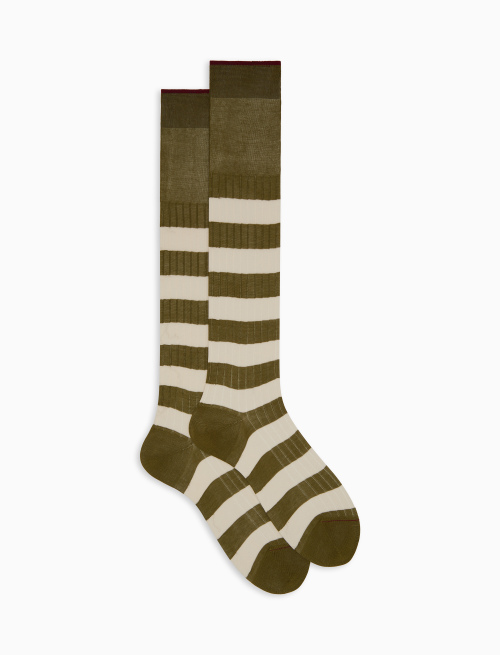 Men's long green ribbed cotton socks with two-tone stripe pattern - Bicolor | Gallo 1927 - Official Online Shop