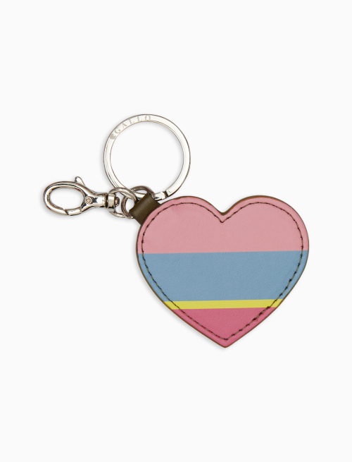 Unisex geranium leather heart key ring with multicoloured stripes - Small Leather goods | Gallo 1927 - Official Online Shop