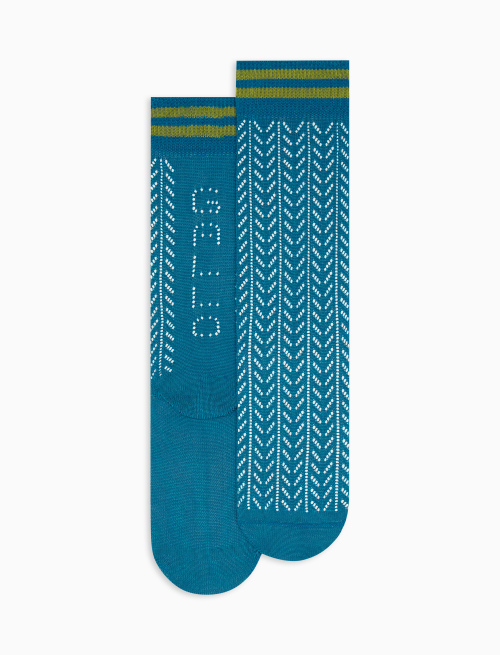 Women's plain Capri blue mid-calf perforated cotton socks - Capri | Gallo 1927 - Official Online Shop