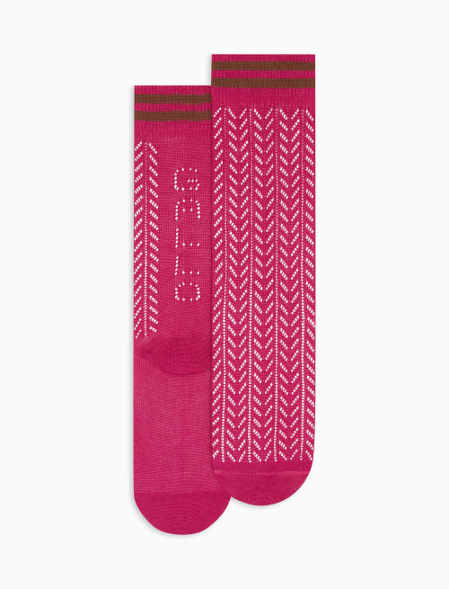 Women's plain fuchsia mid-calf perforated cotton socks - Perforated | Gallo 1927 - Official Online Shop