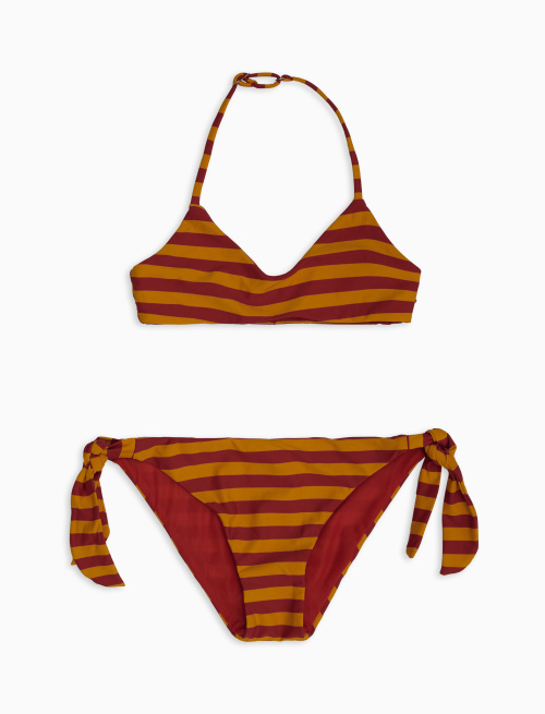 Girls' narcissus yellow polyamide bra-style bikini top with two-tone stripes - Beachwear | Gallo 1927 - Official Online Shop